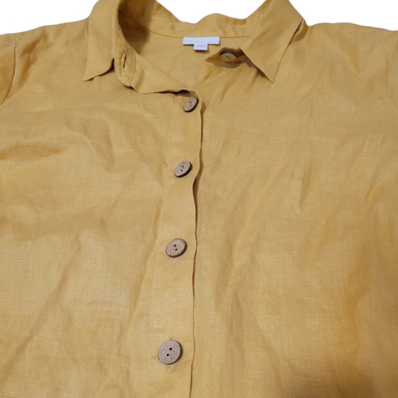 J. JILL Love Linen 100% Linen Mustard Yellow Wooden Buttons Collar Pockets XL - Picture 8 of 13
